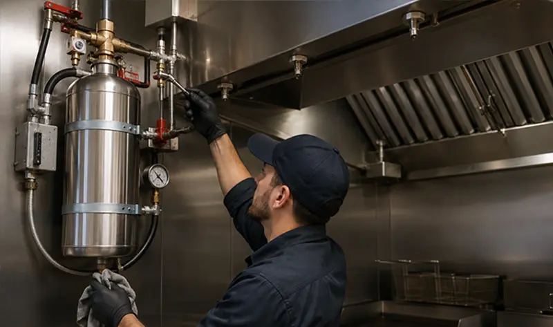 Fire suppression maintenance in kitchen gear