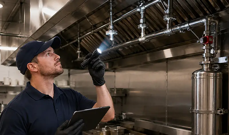 Kitchen fire suppression system inspection