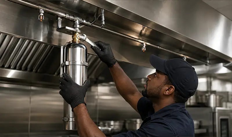 Maintenance in a commercial kitchen hood