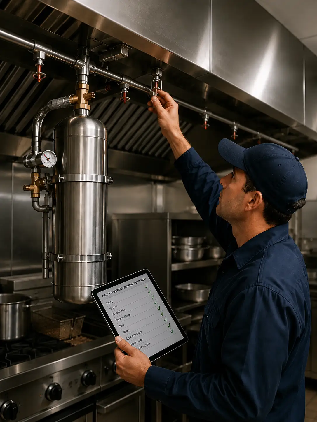 Kitchen inspection under industrial hood